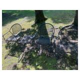 3 metal chairs, and side table