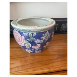 Blue flowered ceramic planter pot