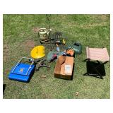 Miscellaneous- nozzles, stool, garden tools, seat