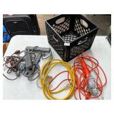 Black milk crate cord droplight surge protectors