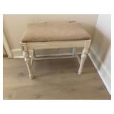 White wooden fabric top stool