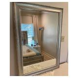 Gray silver beveled framed mirror