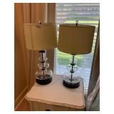 Pair of clear glass lamps