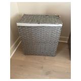 Gray wicker hamper