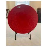 Red platter dish w/ stand