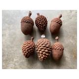 Six large decorator pinecones, acorns