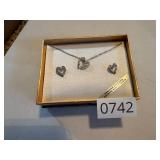 Heart necklace, and earrings