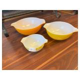 3 orange sunflower daisy Cinderella Pyrex bowls