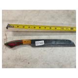 Damascus style straight blade knife w/wood handle