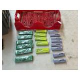 19 assorted knives and coke crate