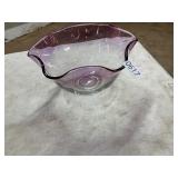 Purple and clear glass wavy bowl