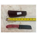 Damascus style knife with leather sheath