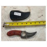 Damascus style knife with leather sheath