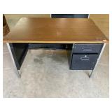 Metal and wood top desk with drawers