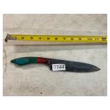 Damascus style straight blade knife w/wood handle