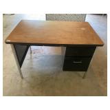 Metal and wood top desk with drawers