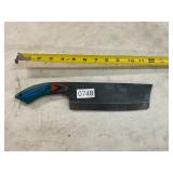 Damascus style straight blade knife w/wood handle