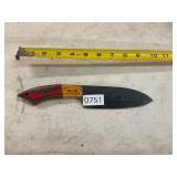 Damascus style straight blade knife w/wood handle