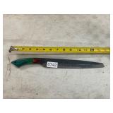 Damascus style straight blade knife w/wood handle
