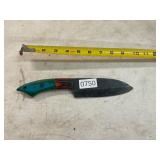 Damascus style straight blade knife w/wood handle