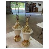 2- white and brass lamps