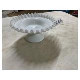 White milk glass ridged lip platter