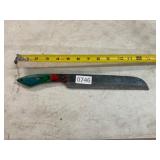 Damascus style straight blade knife w/wood handle