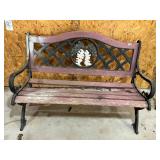 Wrought iron and wood bench. Needs new wood