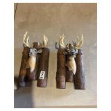 2- deer on wood wall plaque decor