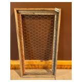 Barnwood and checken wire wall decor