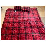 80 x 84 red and black blanket w/ matching pillows