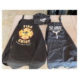 2 cooking aprons and hat
