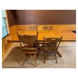Oak table, 2 leaves, 4 chairs. 3 match