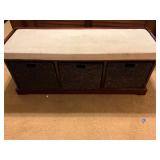 Wood and wicker basket bench storage