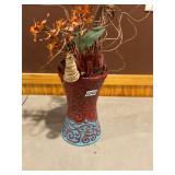 Red/ blue vase with decor