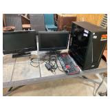 Gaming computer, keyboard, 2 screens