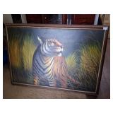 beautiful vintage framed oil on canvas Tiger