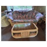 1980s Coastal Wicker Sofa & Coffee Table Set