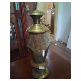 Antique Brass & Etched Glass Kerosene Lamp