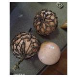 3 old Japanese nautical buoys - one w/o net
