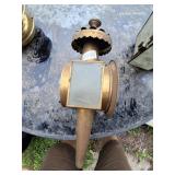 Antique brass carriage lamp with oil lamp inside