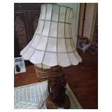 Beautiful hand carved wood and lead glass lamp