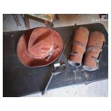 Feathered hat and leather lot