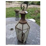 Vintage brass leaded glass hanging lantern