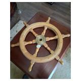 Vintage Wooden Shipï¿½s Wheel with Brass Hub