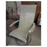 metal patio chair with wood arm rests