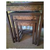 Beautiful hand carved glass inlayed nesting tables