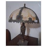 Antique Slag-Glass Table Lamp