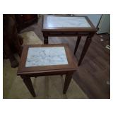 Walnut with Marble Inlays nesting end tables