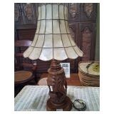 Beautiful hand carved wood and lead glass lamp